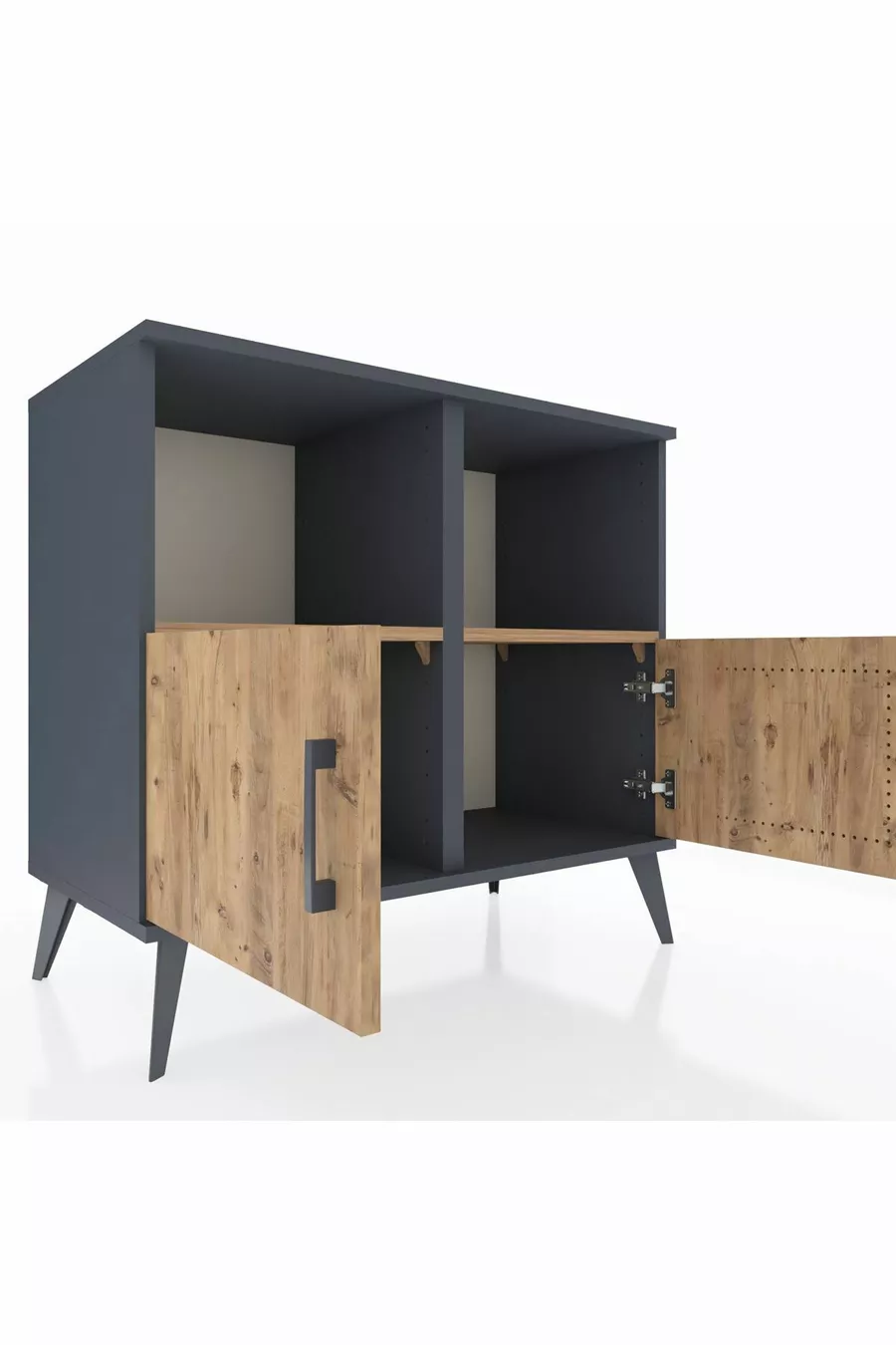 Commode Hyperion 2 étagères 2 portes Anthracite-Pin
