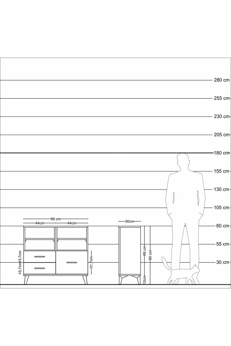 Commode Arges 4 étagères 3 tiroirs Pin-Anthracite/Marbre