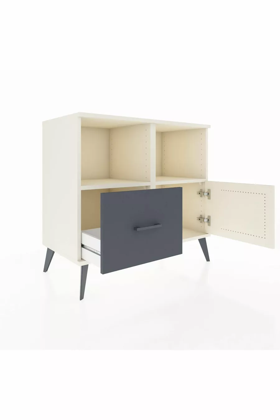 Commode Hyperion à 2 étagères, 1 tiroir, 1 porte, couleur Pierre de lune/Anthracite