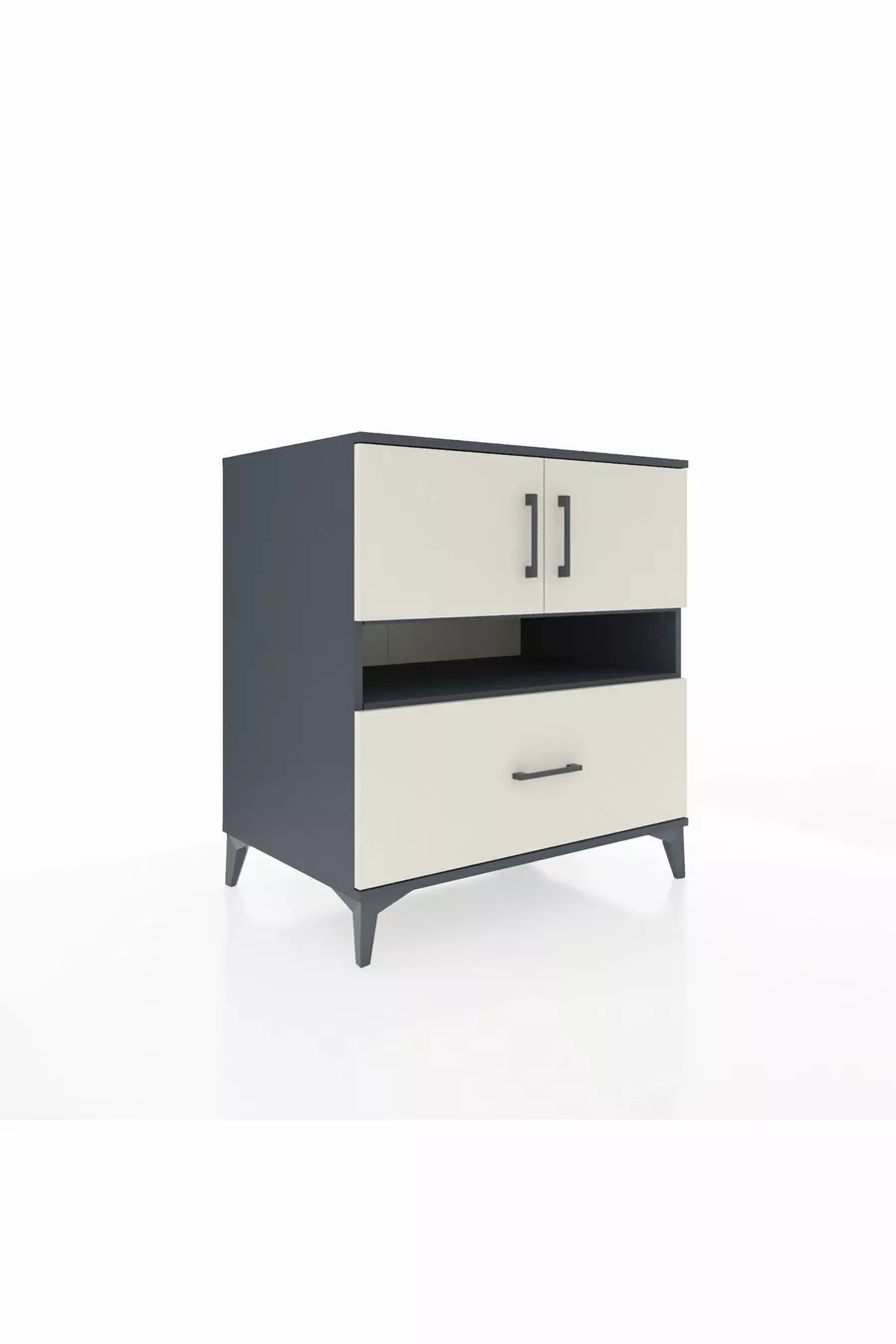 Commode Kronos avec 3 étagères, 1 tiroir et 2 portes, Anthracite-Pierre de lune