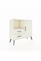 Commode Arges avec 2 étagères, 2 tiroirs et une porte, couleur Oeil-de-pierre