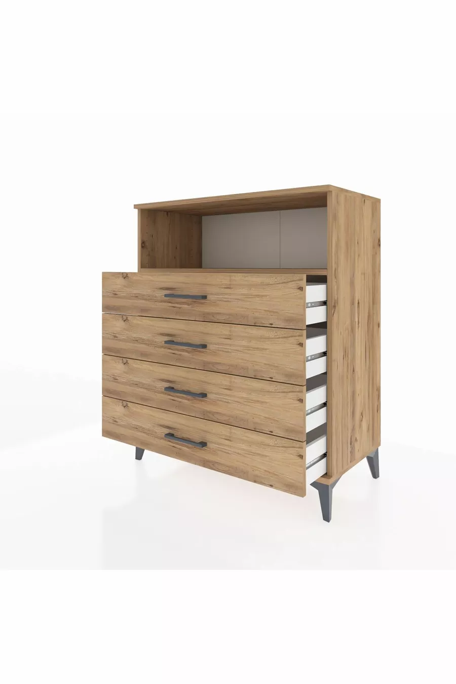 Commode Hyperion à un seul étagère et 4 tiroirs en pin-pin