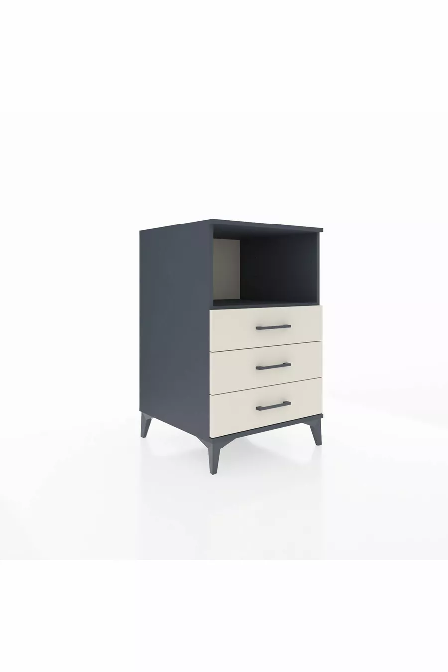 Table de chevet Kronos avec une étagère et 3 tiroirs Anthracite-Pierre de lune