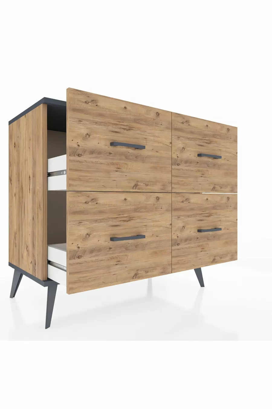 Commode Hyperion 4 tiroirs Pin-Anthracite/Pin