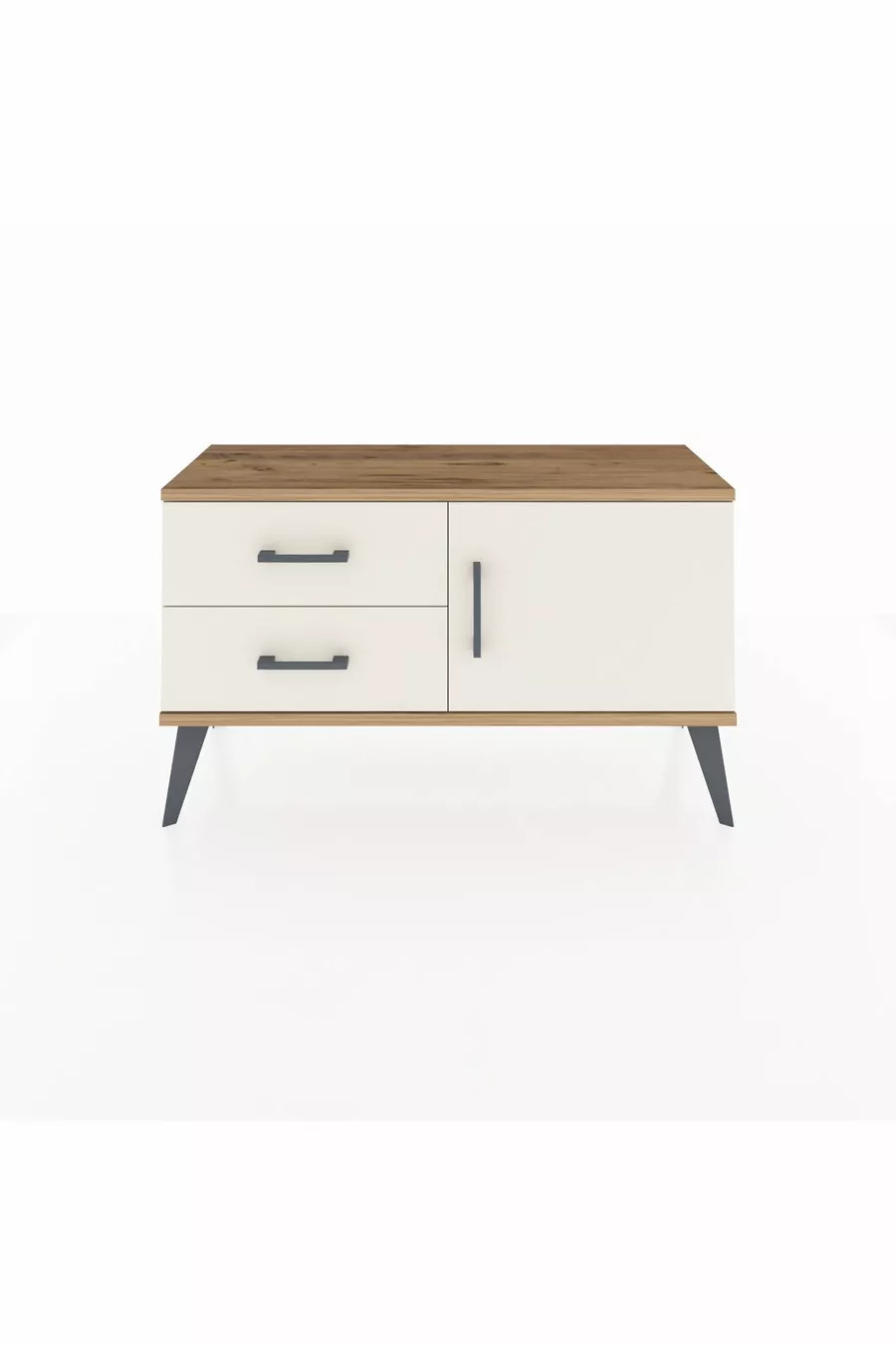 Commode Arges à une étagère, 2 tiroirs et une porte, pin et pierre de l'ay