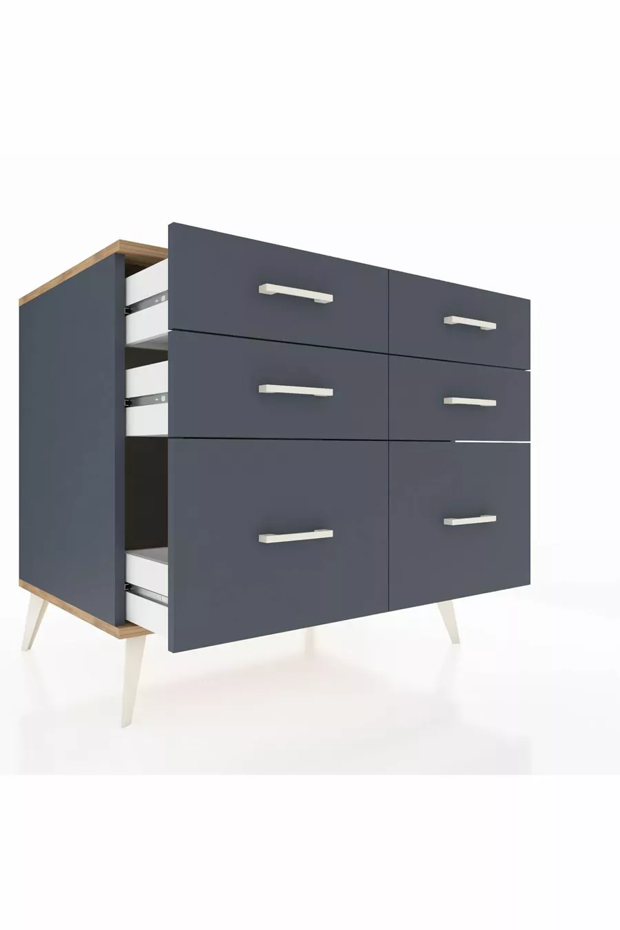 Commode Kronos 6 tiroirs Anthracite-Cèdre/Anthracite