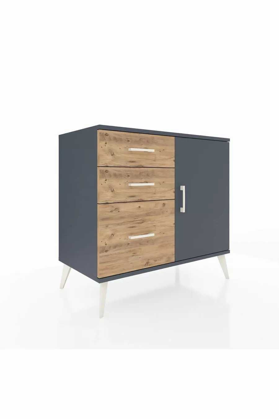 Commode Hyperion avec une seule étagère, 3 tiroirs et une porte, Anthracite-Anthracite/Sapin
