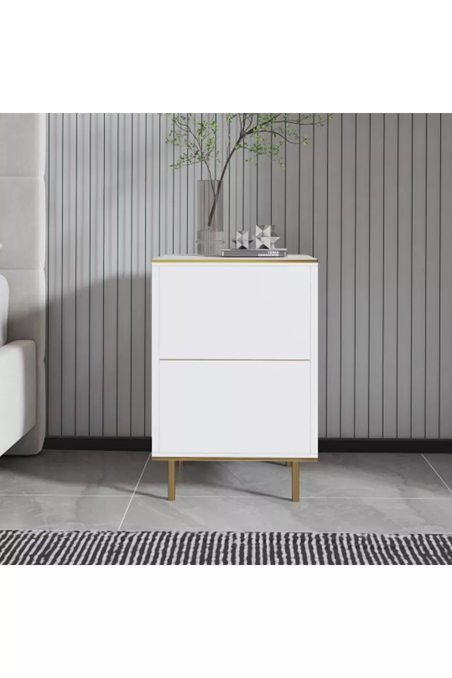 Table de chevet Kozan Blanc Marbre Motif Or