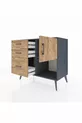 Commode Hyperion à une étagère, 3 tiroirs et une porte, Anthracite-Bois de pin