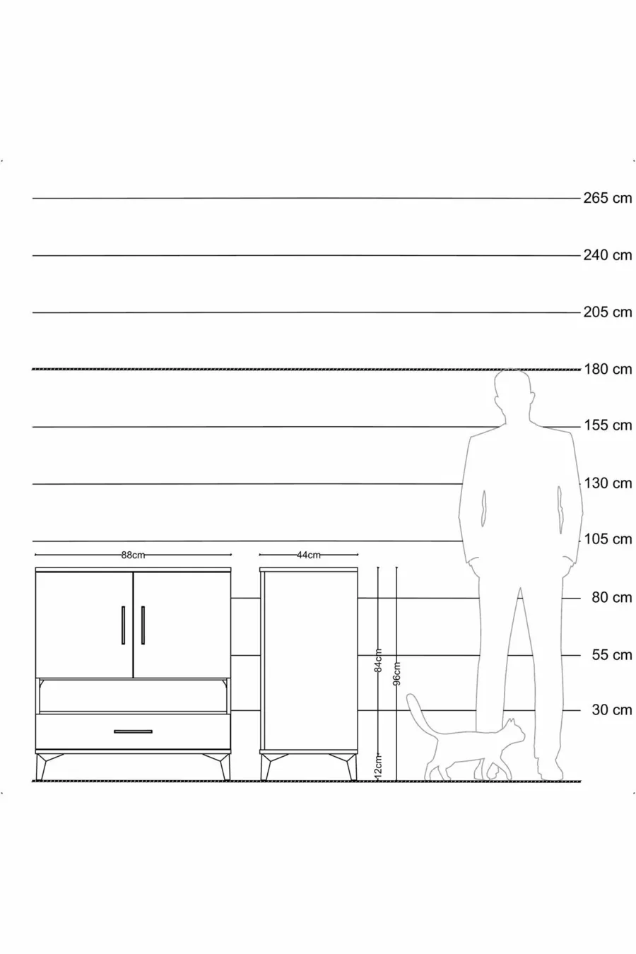 Commode Hyperion 4 étagères, 1 tiroir, 2 portes, pin-jaspe