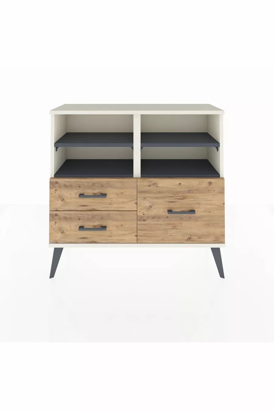 Commode Arges 4 étagères 3 tiroirs Pierre de lune-Anthracite/Sapin