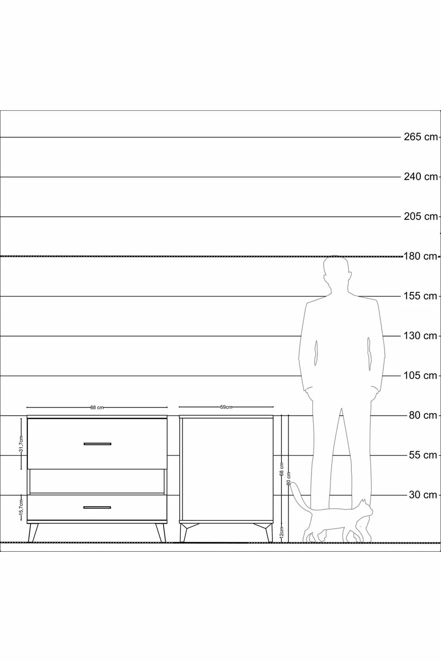 Commode Kronos à une étagère et deux tiroirs Anthracite-Pin