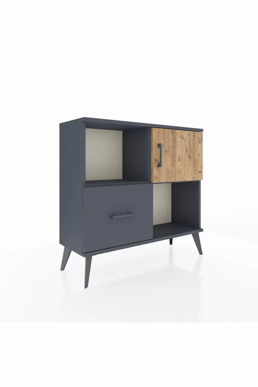 Commode Arges à 2 étagères, 1 tiroir, 1 porte, Anthracite-Sapin/Anthracite