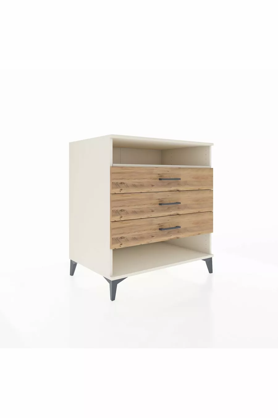 Commode Kronos avec une étagère et 3 tiroirs, Pierre de lune-Pin
