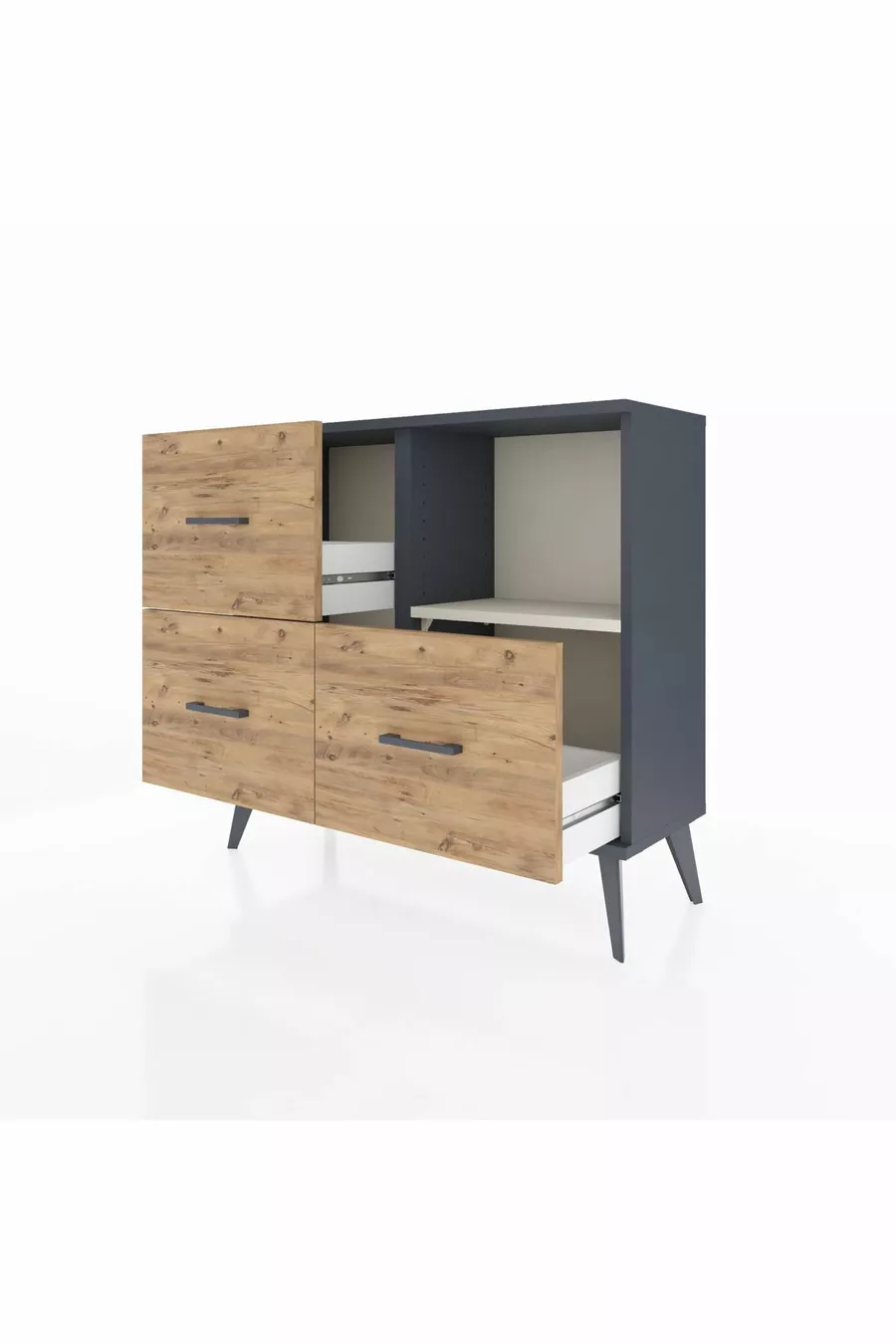 Commode Arges à une étagère et trois tiroirs Anthracite-Pierre de lune/Merisiers