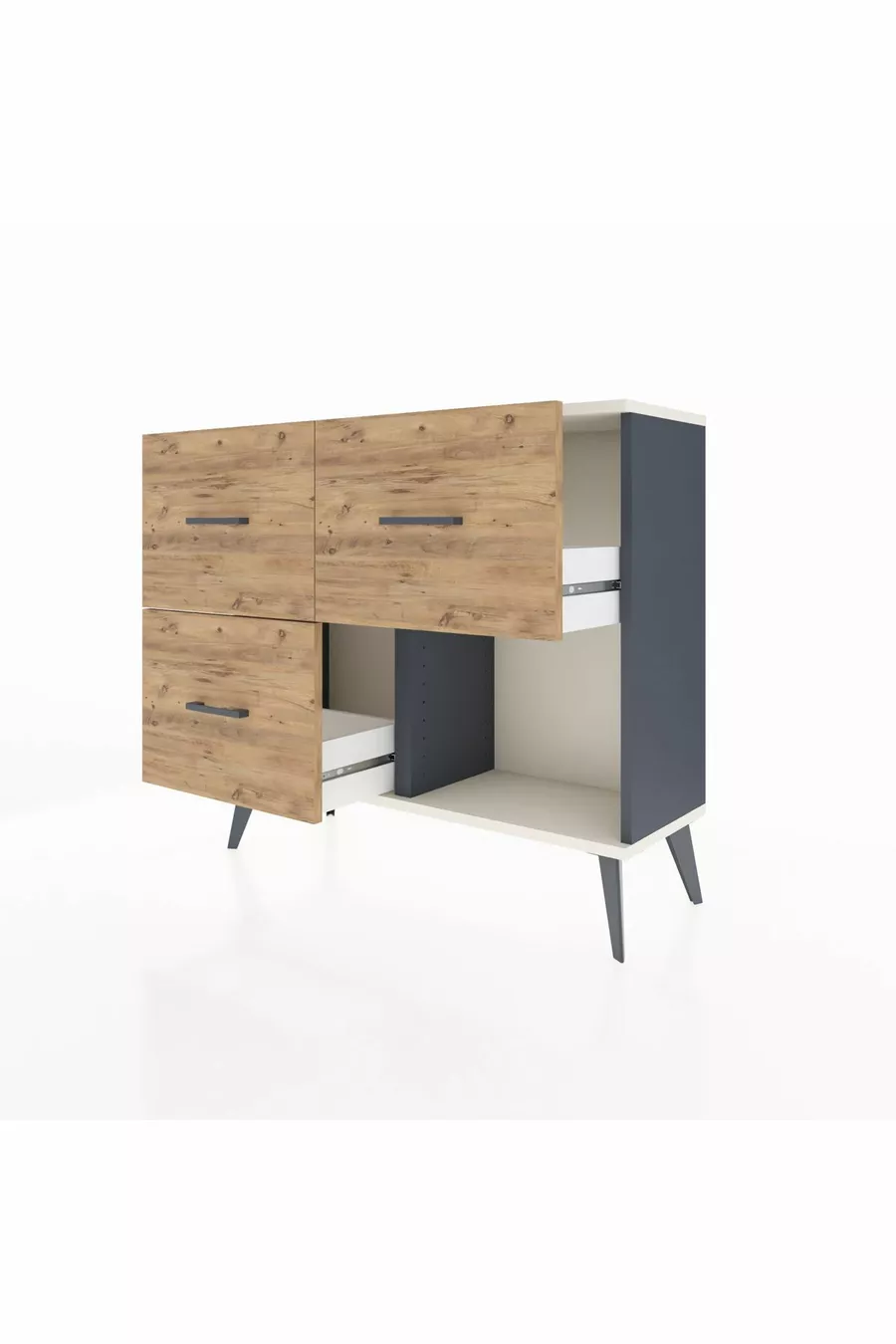 Commode Arges 3 tiroirs Anthracite-Gris pierre de lune / Pin
