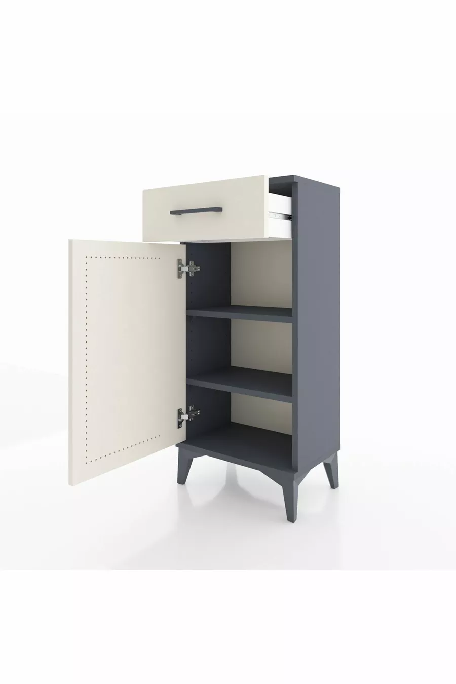 Table de chevet Arges avec 2 étagères, 1 tiroir et 1 porte, anthracite-gris pierre