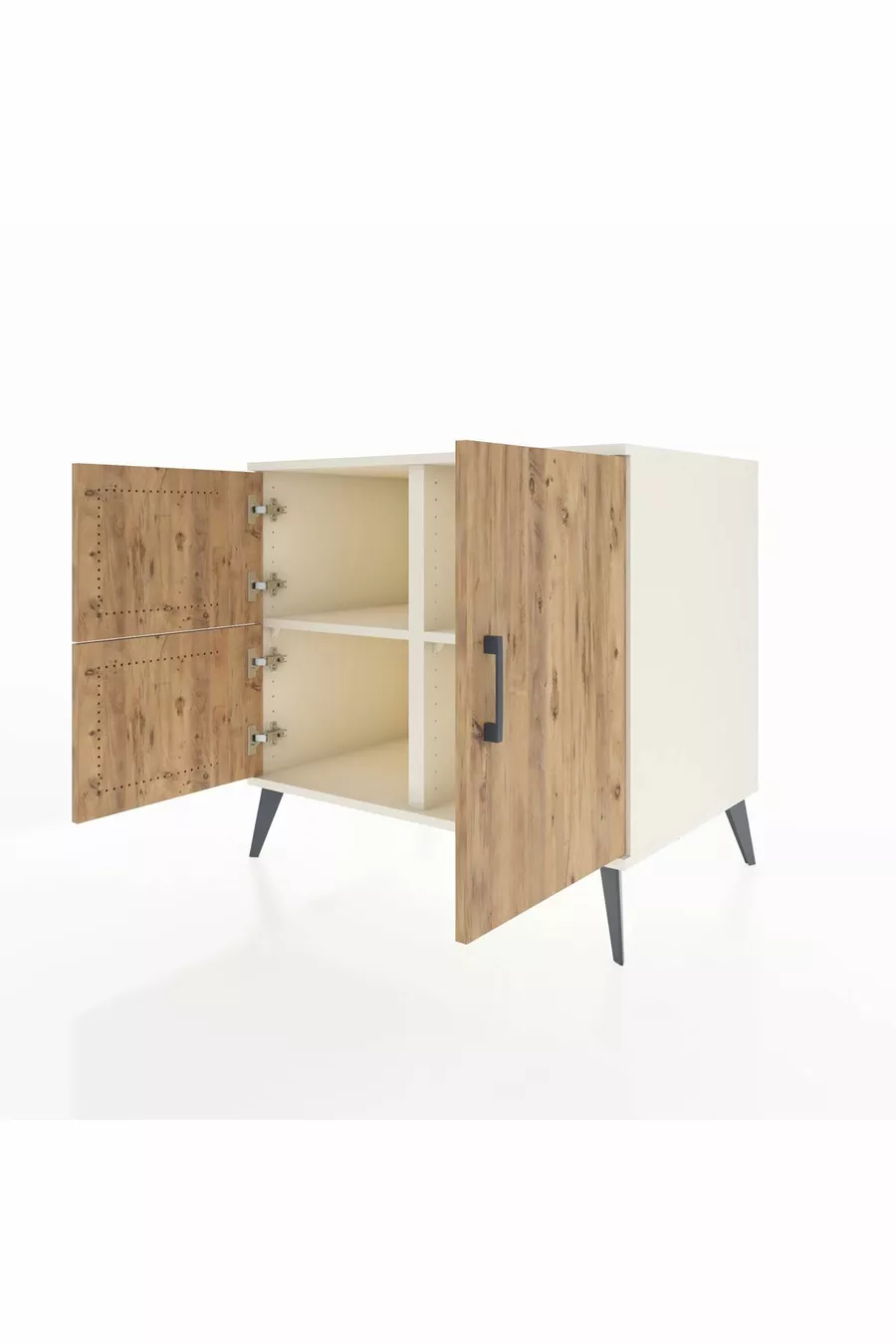 Commode Kronos 2 étagères 3 portes Pierre de lune-Pin/Pierre de lune