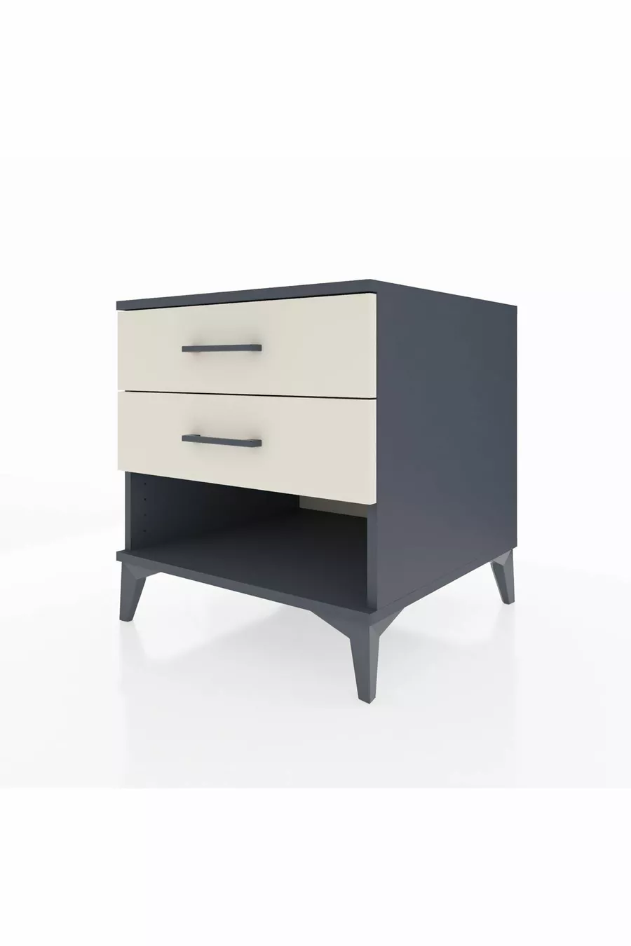 Table de chevet Kronos à 2 tiroirs Anthracite-Pierre de lune