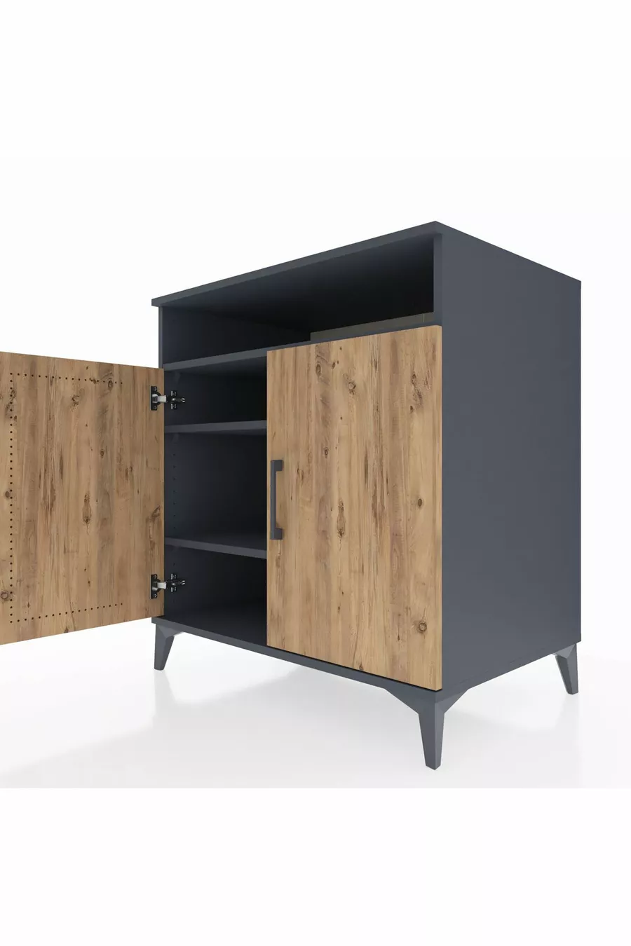 Commode Kronos avec 3 étagères, 1 tiroir et 2 portes, Anthracite-Sapin