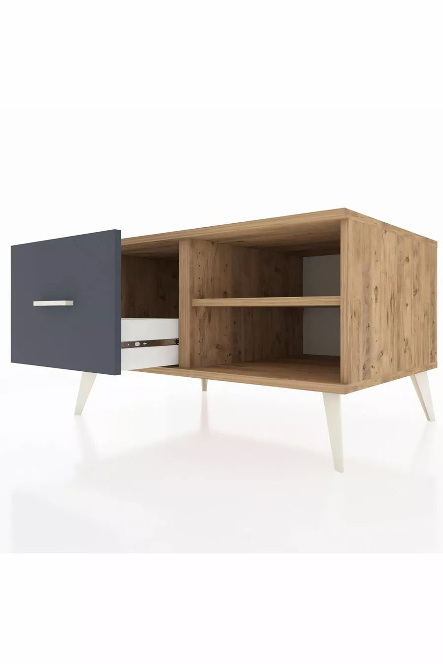 Commode Kronos à une étagère et un tiroir, pin-pin/anthracite