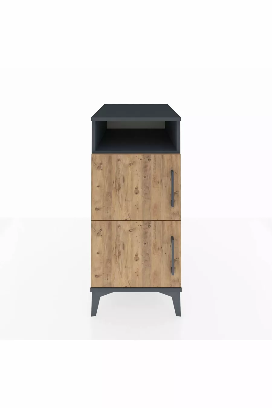 Chevet Kronos à 2 étagères et 2 portes, anthracite-pin