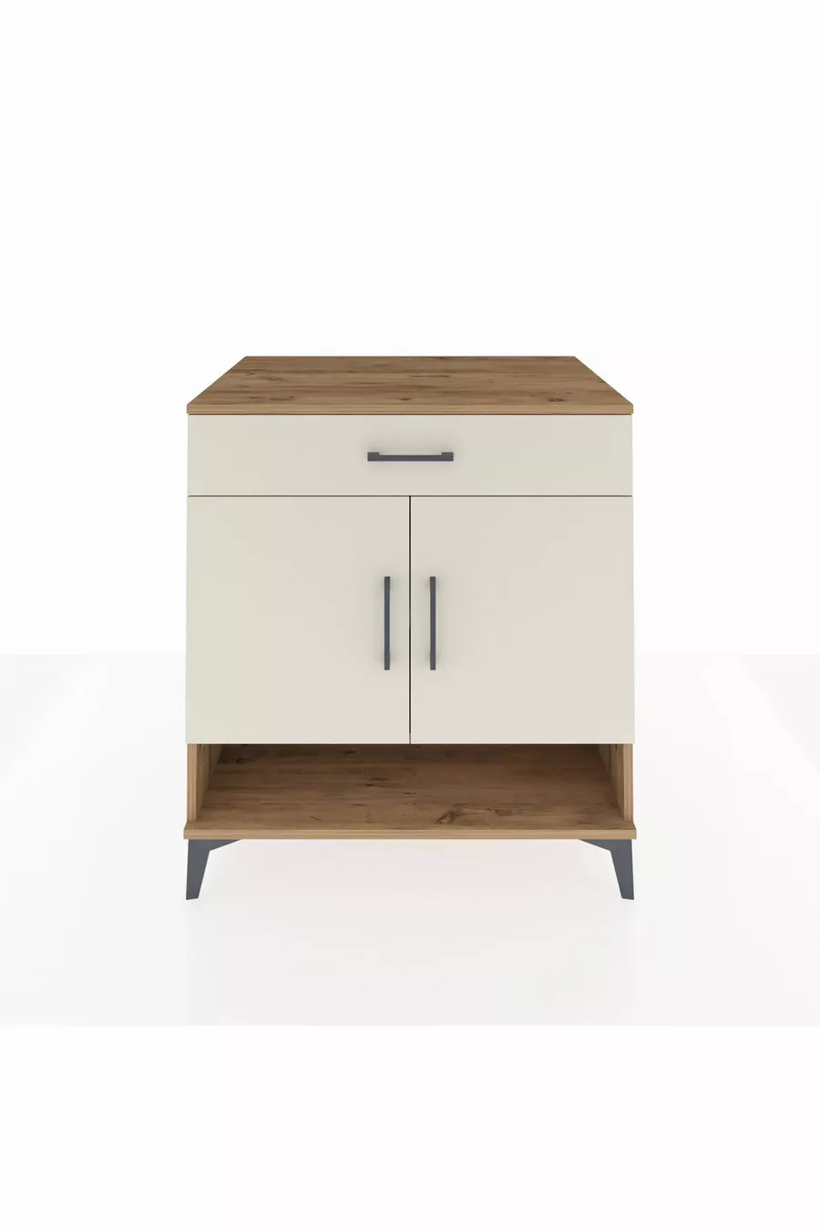 Commode Kronos 2 étagères, 1 tiroir, 2 portes, pin-pierre de lune