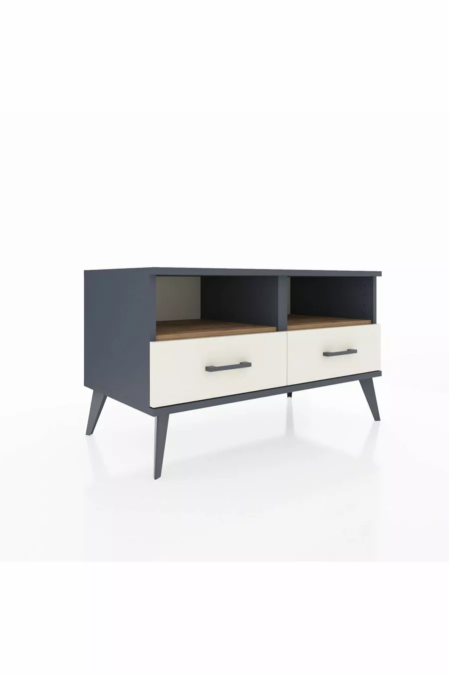 Commode Hyperion 2 étagères 2 tiroirs Anthracite-Pin/Pierre de Lune