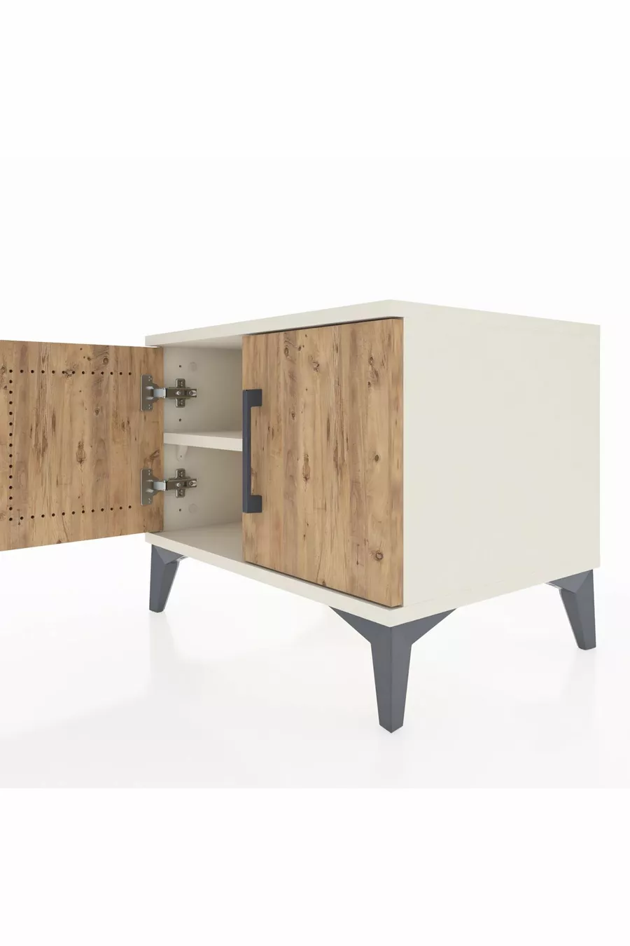 Commode Hyperion à étagère unique avec 2 portes, Pierre de lune-Pin