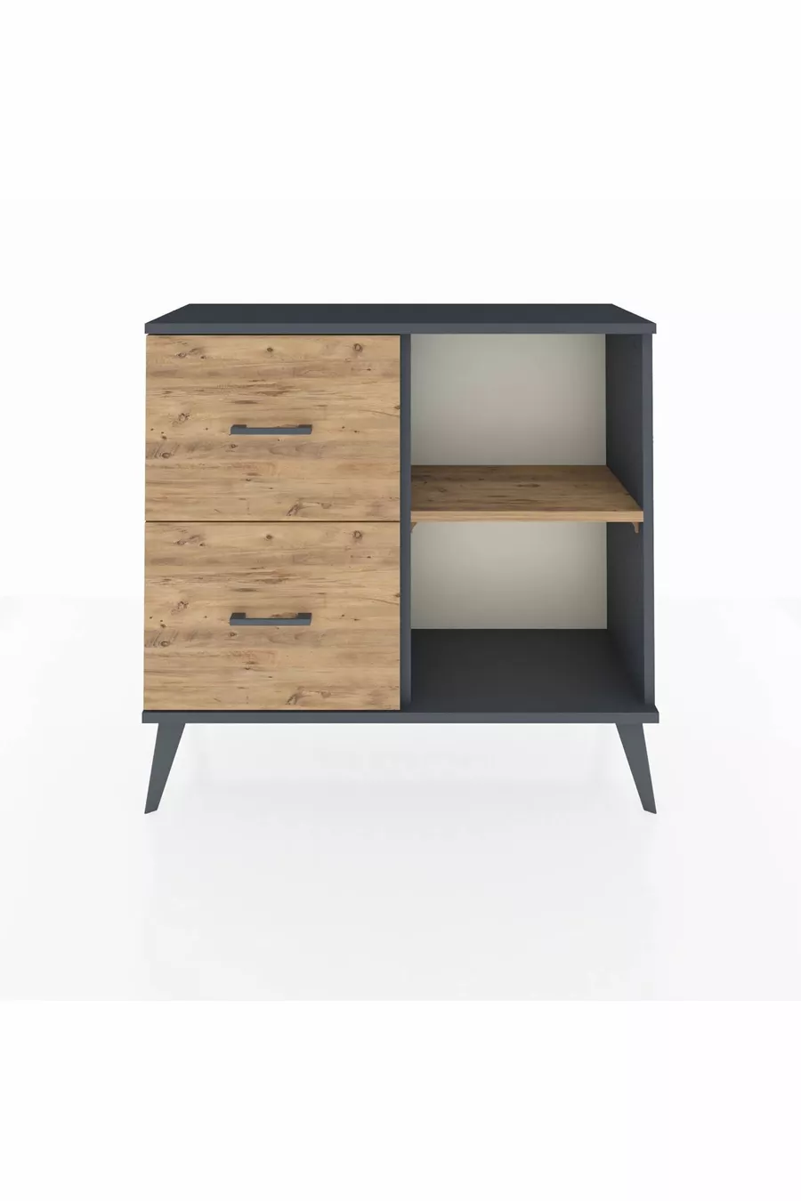 Commode Arges à une étagère et 2 tiroirs Anthracite-Pin
