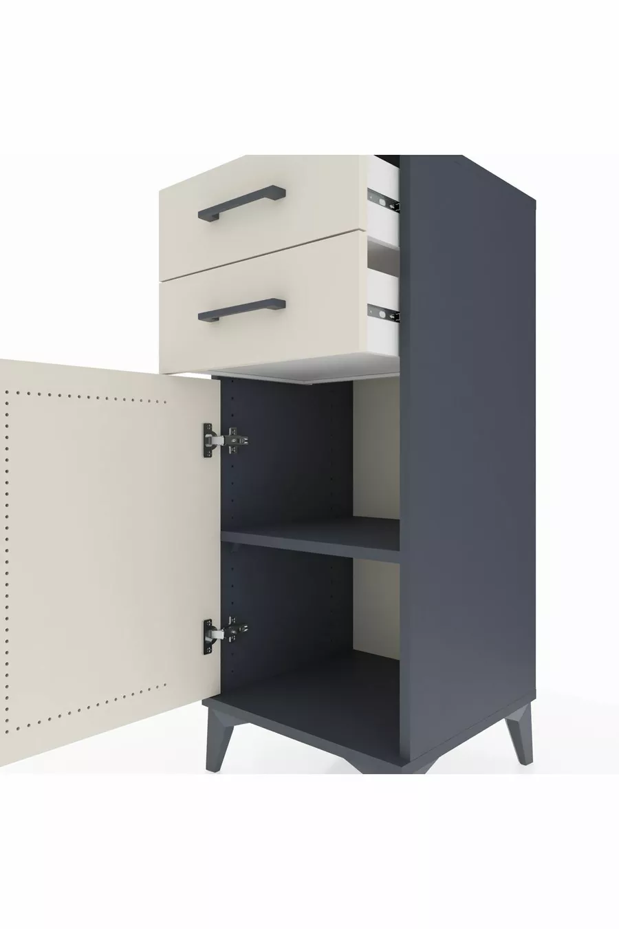 Commode Hyperion à une étagère, deux tiroirs et une porte, Anthracite-Gris pierre