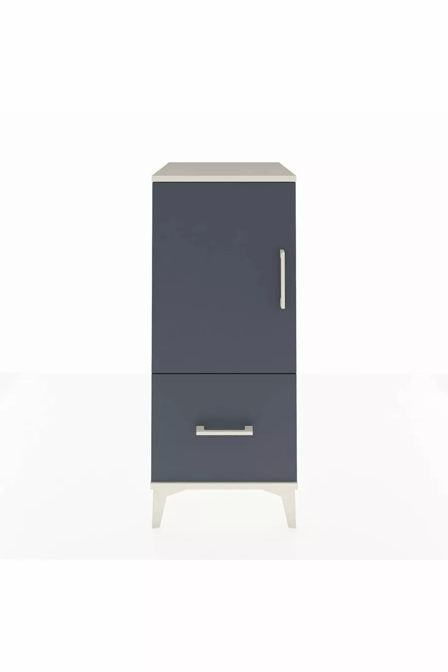 Table de chevet Hyperion avec 2 étagères, 1 tiroir et 1 porte, couleur Pierre de Lune-Anthracite