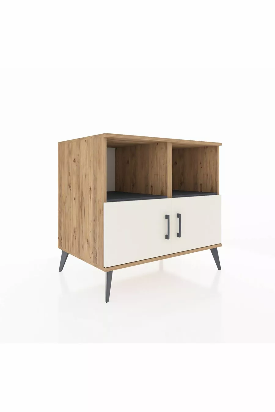 Commode Kronos 2 étagères 2 portes Pin-Quartz/Anthracite