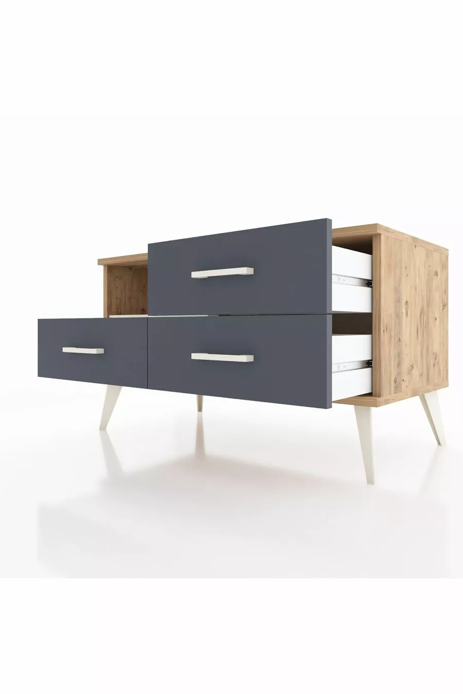 Commode Hyperion à une étagère et trois tiroirs Pin-Pierre de Lune/Anthracite