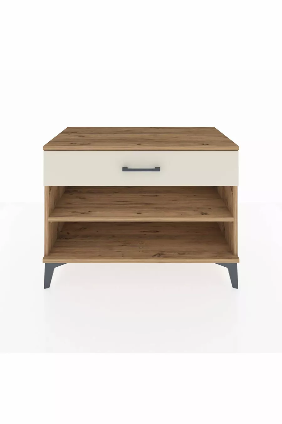Commode Hyperion à une étagère et un tiroir, pin et marbre d'onyx