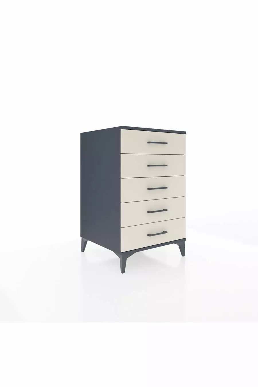 Table de chevet Kronos à 5 tiroirs Anthracite-Pierre de lune