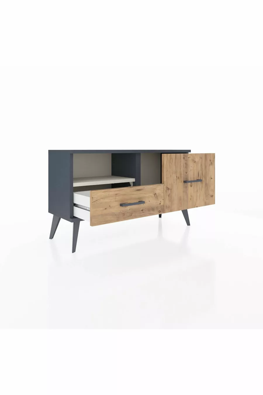 Commode Arges à une étagère et 2 tiroirs Anthracite-Pierre de lune/Merisiers