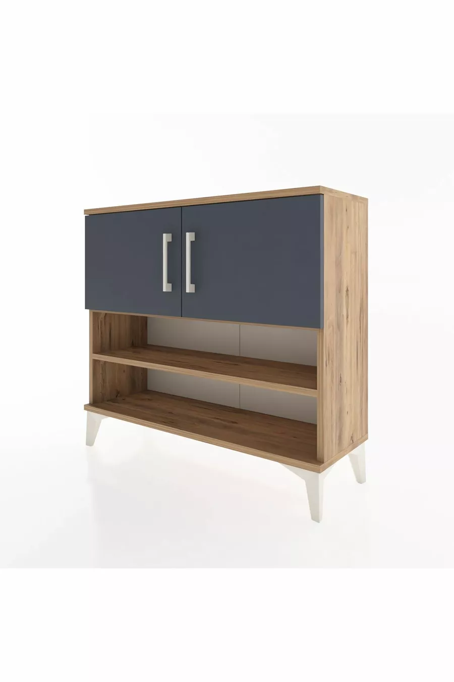 Commode Arges 3 étagères 2 portes Pin-Anthracite