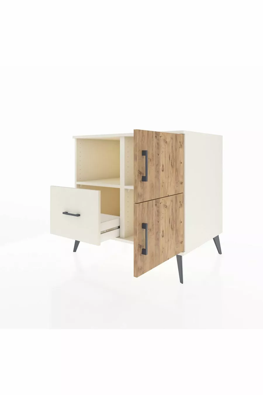 Commode Kronos à 2 étagères, 1 tiroir, 2 portes, Pierre de lune/Pin