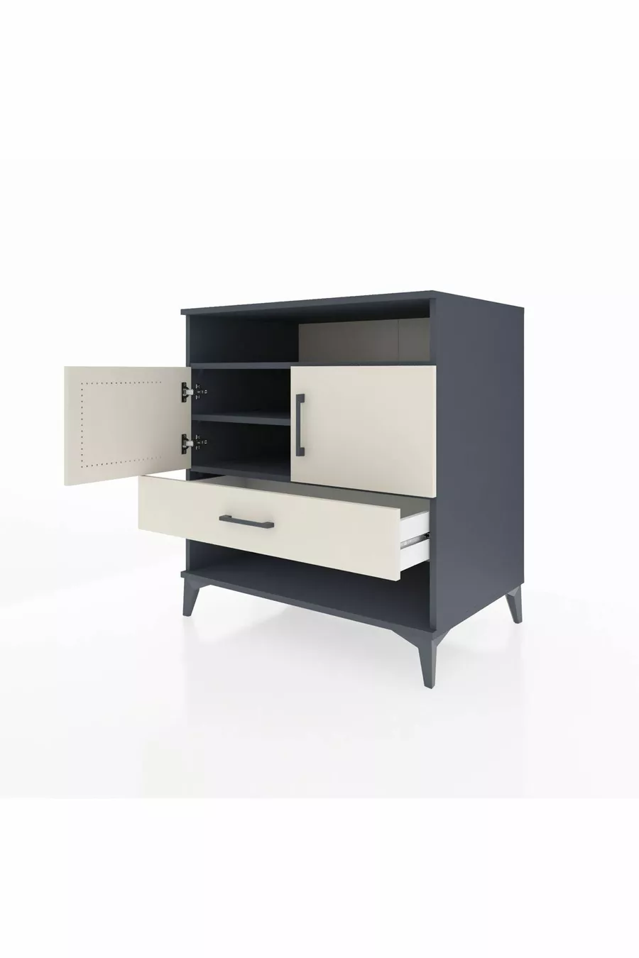 Commode Kronos avec 3 étagères, 1 tiroir et 2 portes, Anthracite-Pierre de lune