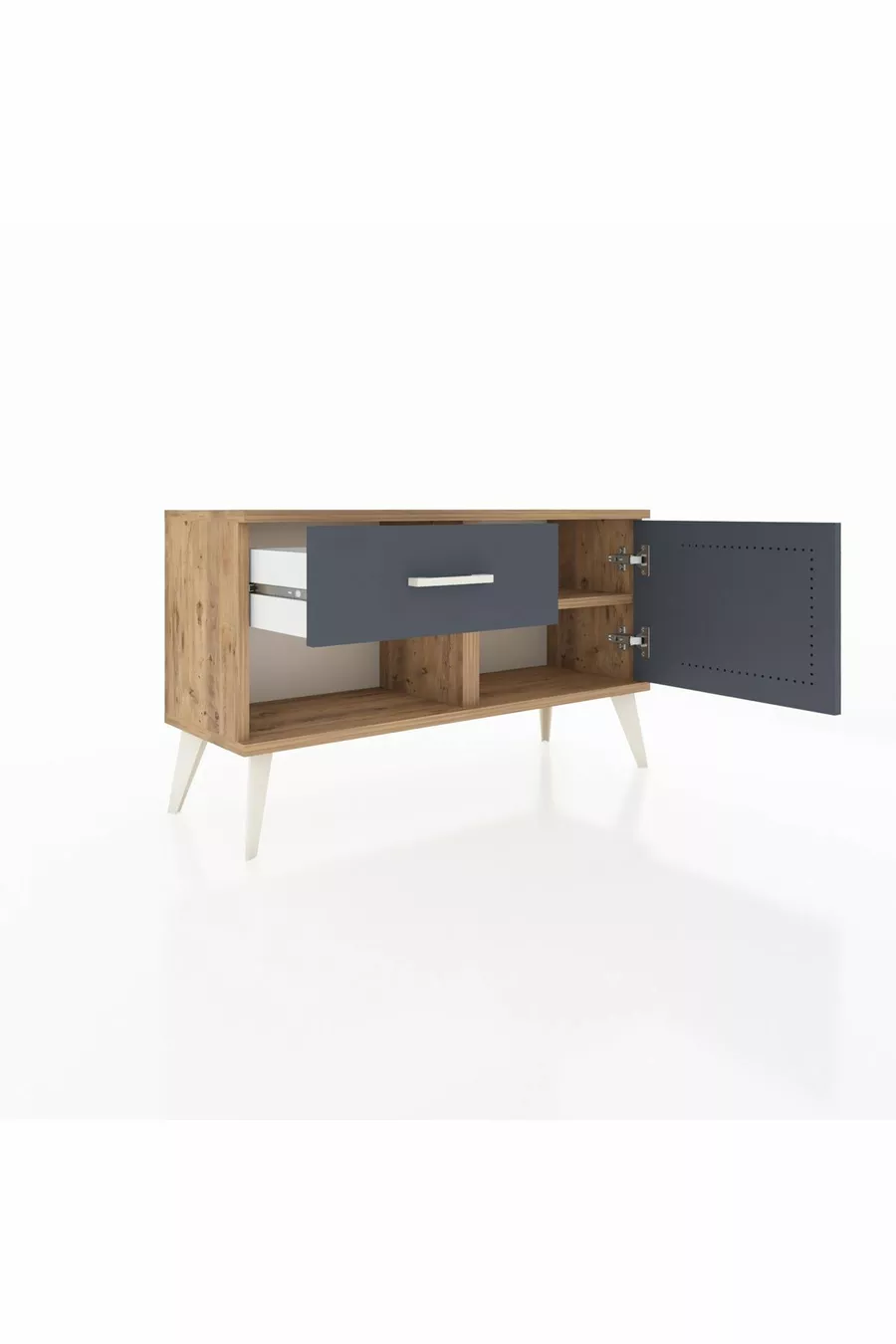 Commode Arges à une étagère, un tiroir et une porte, en pin-anthracite