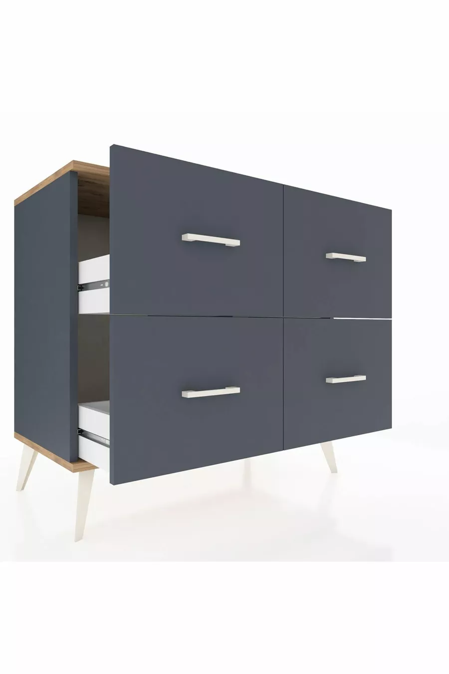 Commode Hyperion 4 tiroirs Anthracite-Sapin/Anthracite