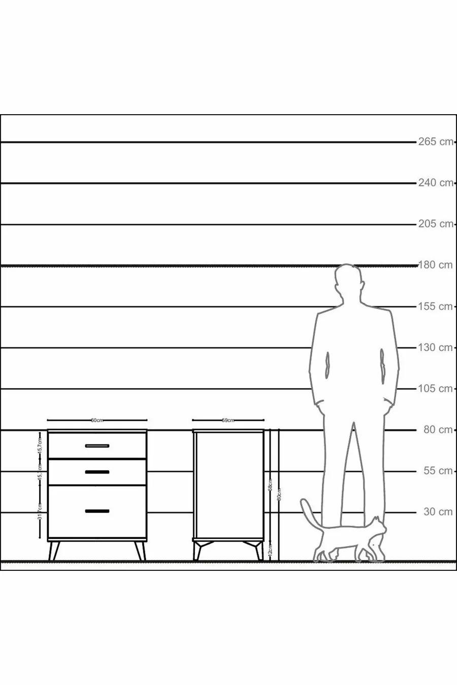 Table de chevet Kronos à 3 tiroirs Anthracite-Anthracite