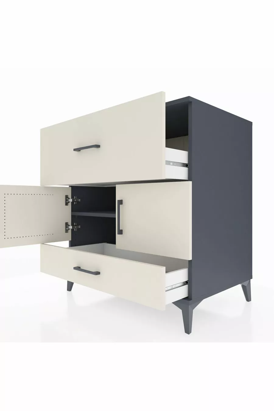 Commode Kronos avec une étagère, 2 tiroirs et 2 portes, anthracite-pierre de lune