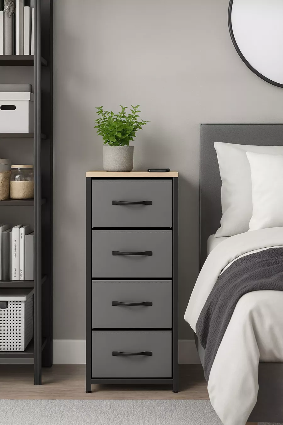 Commode à 4 tiroirs Organisateur pour chambre à coucher Organisateur pour enfants Armoire à jouets en cuir avec tiroirs
