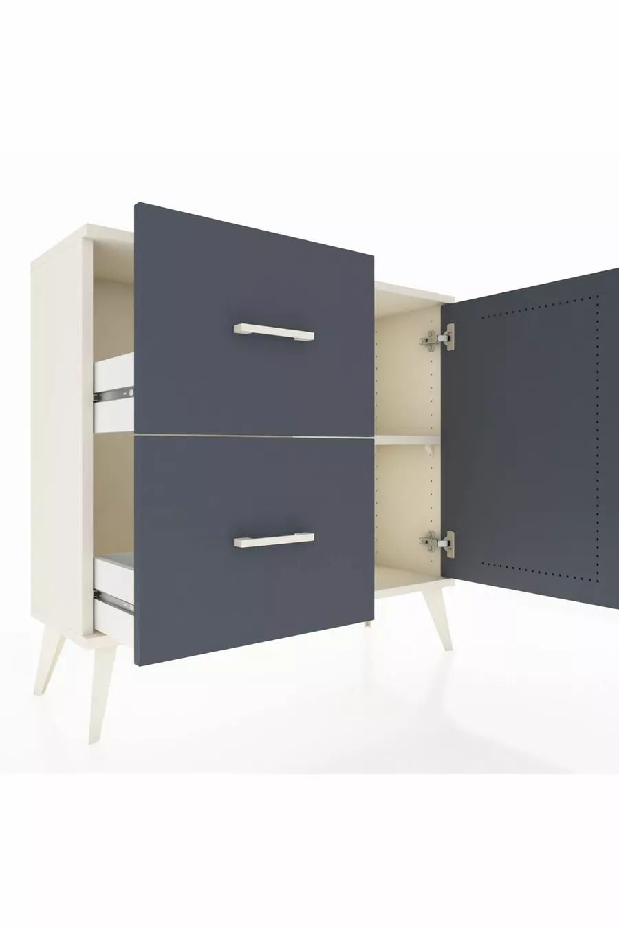 Commode Arges avec une seule étagère, 2 tiroirs et une porte, coloris Pierre de Lune-Anthracite