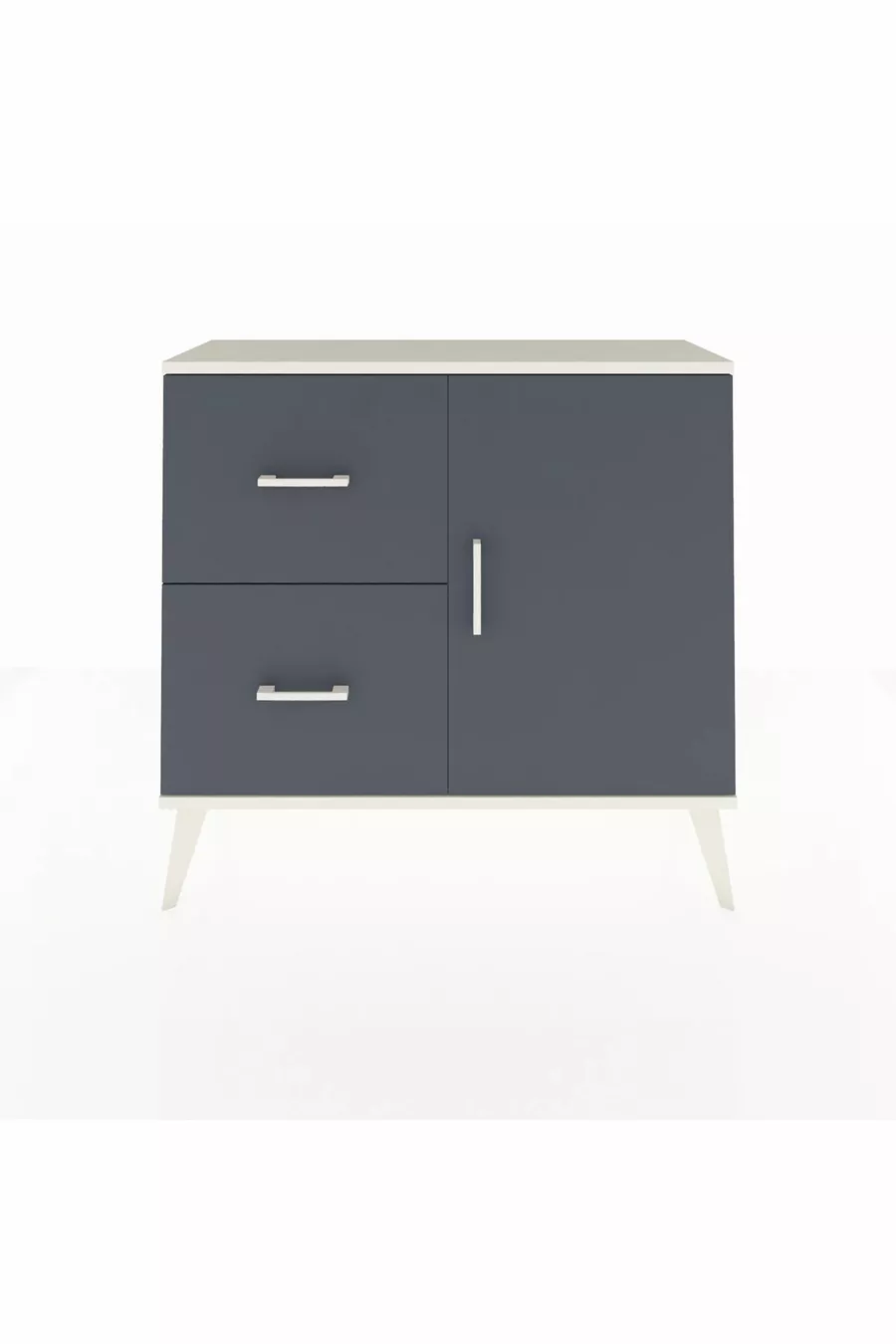 Commode Arges avec une seule étagère, 2 tiroirs et une porte, coloris Pierre de Lune-Anthracite