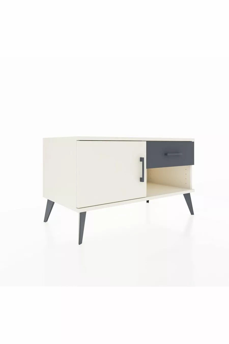 Commode Hyperion avec une seule étagère, un tiroir et une porte, couleur Pierre de Lune/Anthracite
