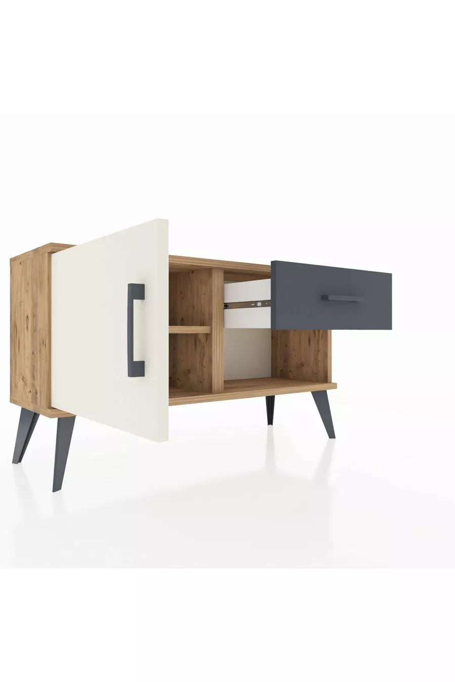 Commode Arges avec une étagère, un tiroir et une porte en pin-jaspe/anthracite