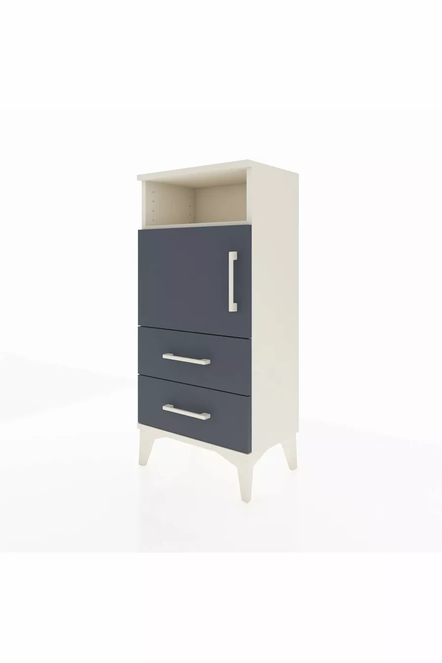 Chevet Arges avec 2 étagères, 2 tiroirs et 1 porte, coloris Pierre de Lune-Anthracite
